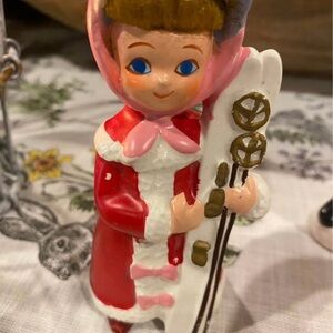 Napcoware Vintage Skier Figurine in Red and Pink